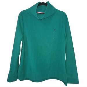 Tommy Hilfiger Green Fleece Pullover Sweater Large Cozy Preppy Minimal Classic